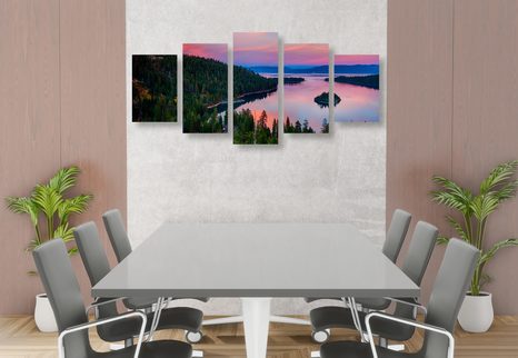 5-TEILIGES WANDBILD SEE BEIM SONNENUNTERGANG - BILDER VON NATUR UND LANDSCHAFT - BILDER