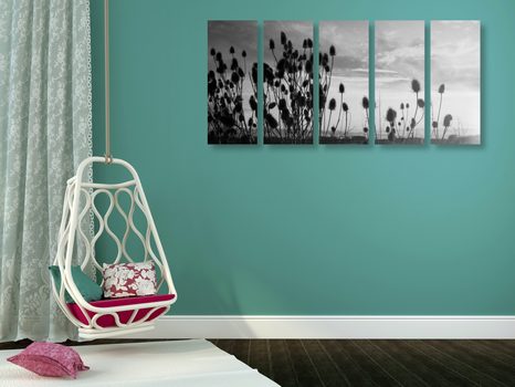 5-RÉSZES KÉP FŰ SZÁLLAK FEKETE FEHÉRBEN - FEKETE-FEHÉR KÉPEK - KÉPEK