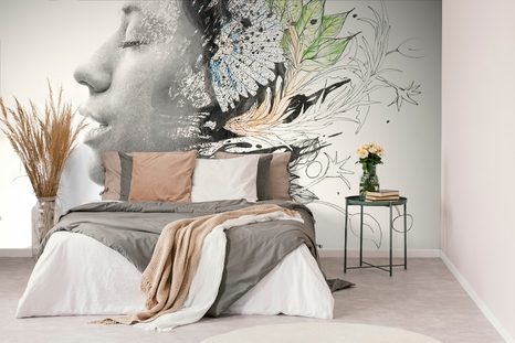 SELBSTKLEBENDE TAPETE FRAU MIT GEMALTEN BLUMEN - SELBSTKLEBENDE TAPETEN - TAPETEN