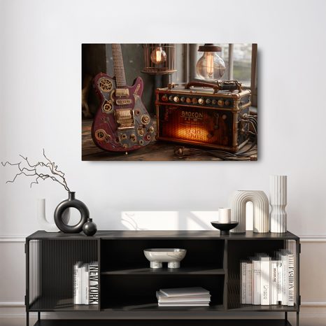 SLIKA GITARA S RETRO POJAČALOM - GLAZBENE SLIKE - SLIKE