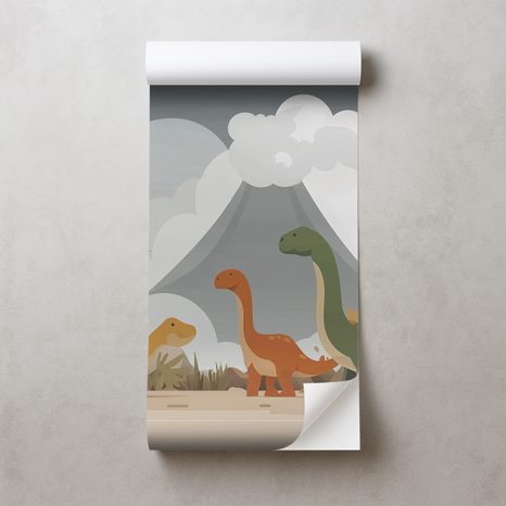 SAMOLEPÍCÍ TAPETA BAREVNÍ DINOSAUŘI V KRAJINĚ - DĚTSKÉ TAPETY - TAPETY