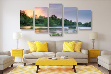 5-DÍLNÝ OBRAZ VÝCHOD SLUNCE U ŘEKY - OBRAZY PŘÍRODY A KRAJINY - OBRAZY