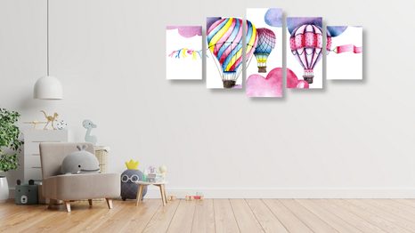5-DÍLNÝ OBRAZ BALÓNKY VE VĚTRU - DĚTSKÉ OBRAZY - OBRAZY