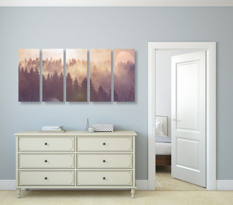 5-DÍLNÝ OBRAZ MLHA NAD LESEM - OBRAZY PŘÍRODY A KRAJINY - OBRAZY