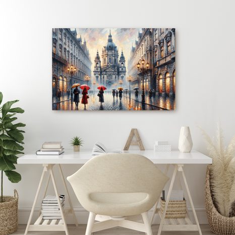 OBRAZ DEŠTIVÁ ULICE S KATEDRÁLOU - OBRAZY MĚSTA - OBRAZY