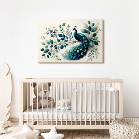 QUADRO SU TELA – PAVONE ELEGANTE TRA LE FOGLIE - QUADRI DEL PAVONE - STAMPE E QUADRI