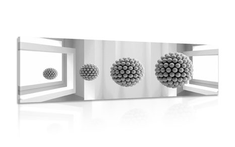 CANVAS PRINT BLACK AND WHITE SPHERES IN SPACE