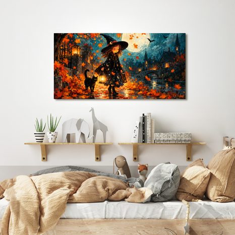 QUADRO SU TELA – RAGAZZA MAGICA CON LANTERNA - QUADRI HALLOWEEN E HORROR - STAMPE E QUADRI