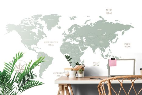 SAMOLEPÍCÍ TAPETA DECENTNÍ MAPA V ZELENÉM PROVEDENÍ - SAMOLEPÍCÍ TAPETY - TAPETY
