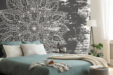 WALLPAPER MANDALA TEXTURE IN BLACK AND WHITE - BLACK AND WHITE WALLPAPERS - WALLPAPERS