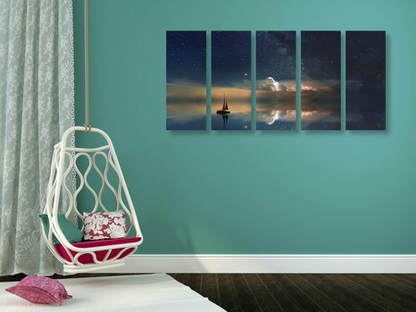 TABLOU 5-PIESE BARCĂ LA MARE - TABLOU NATURĂ ȘI PEISAJE NATURALE - TABLOURI