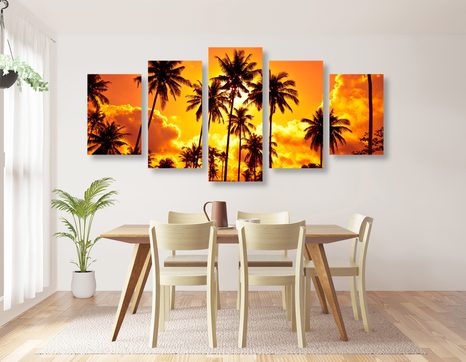 5-TEILIGES WANDBILD KOKOSPALMEN AM STRAND - BILDER VON NATUR UND LANDSCHAFT - BILDER