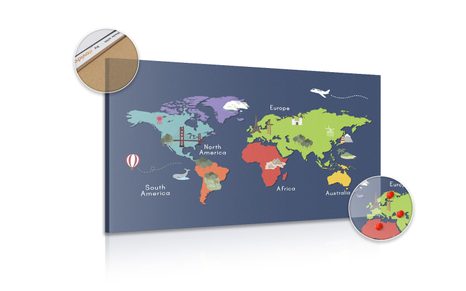 OBRAZ NA KORKU MAPA SVĚTA S DOMINANTAMI - OBRAZY NA KORKU - OBRAZY