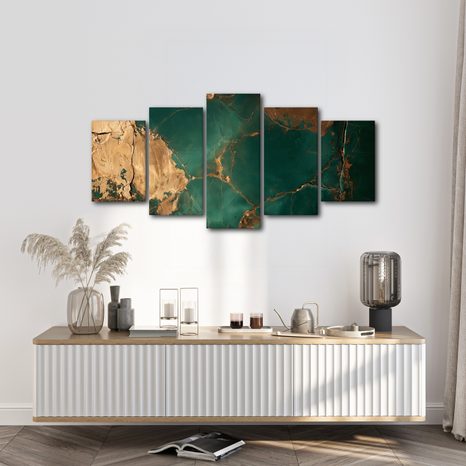 5-DÍLNÝ OBRAZ SMARAGDOVÁ ZLATÁ ABSTRAKCE - MARBLE PICTURES - PICTURES
