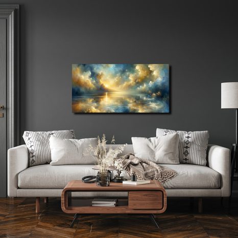 WANDBILD RUHIGER MORGEN AM SEE - BILDER VON SONNENAUFGANG UND SONNENUNTERGANG - BILDER