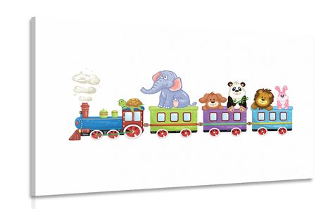 CANVAS PRINT TRAIN WITH ANIMALS - CHILDRENS PICTURES - PICTURES