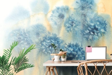 TAPETA MODRÁ PÚPAVA V AKVARELOVOM PREVEDENÍ - ABSTRAKTNÉ TAPETY - TAPETY