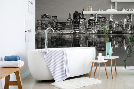 WALL MURAL BLACK AND WHITE REFLECTION OF MANHATTAN IN THE WATER - WALLPAPERS - 🔥 TOTAL SALE 🔥