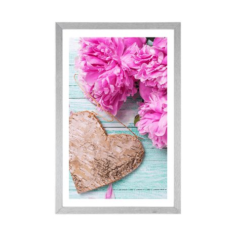 POSTER WITH MOUNT PEONIES AND BIRCH HEARTS - VINTAGE AND RETRO - POSTERS