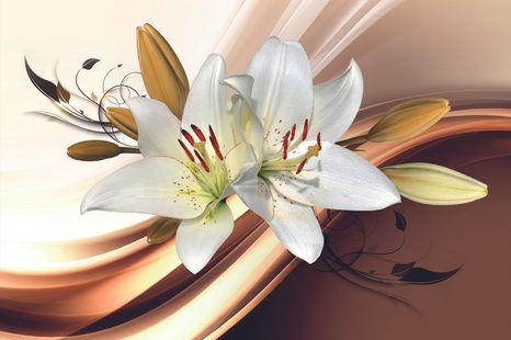 TAPETA DECENTNÍ LILIE NA ABSTRAKTNÍM POZADÍ - TAPETY - TOTÁLNÍ VÝPRODEJ 🔥