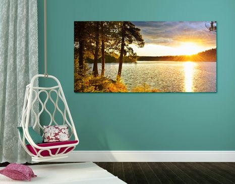 WANDBILD SONNENUNTERGANG ÜBER DEM SEE - BILDER VON NATUR UND LANDSCHAFT - BILDER