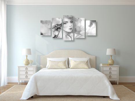 QUADRI 5 PEZZI – GRAZIA FEMMINILE IN BIANCO E NERO - QUADRI BIANCO E NERO - STAMPE E QUADRI