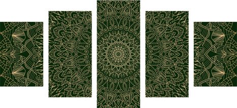 5-DÍLNÝ OBRAZ DETAILNÍ OZDOBNÁ MANDALA V ZELENÉ BARVĚ - OBRAZY FENG SHUI - OBRAZY