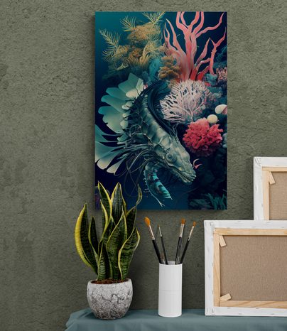 STAMPA SU TELA – GAMBERETTO SURREALISTA - QUADRI DEL MONDO SOTTOMARINO - STAMPE E QUADRI