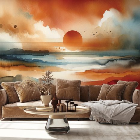 TAPETE ABSTRAKTER AQUARELL-SONNENUNTERGANG - TAPETEN - 🔥 TOTALAUSVERKAUF
