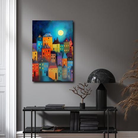 OBRAZ BAREVNÉ DOMY POD HVĚZDAMI - BAREVNÉ DOMY - OBRAZY