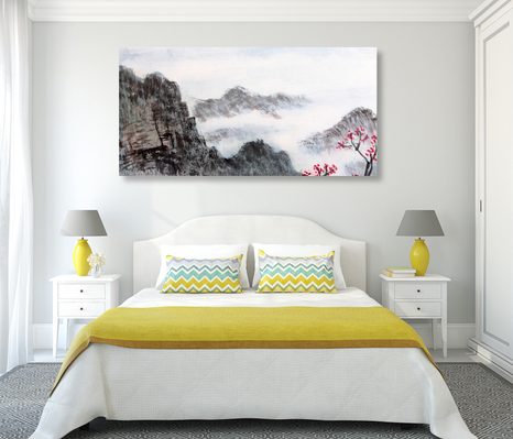 STAMPA SU TELA – PAESAGGIO CINESE NELLA NEBBIA - QUADRI DI NATURA E PAESAGGIO - STAMPE E QUADRI