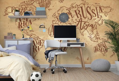SAMOLEPÍCÍ TAPETA MODERNÍ MAPA SVĚTA NA VINTAGE PODKLADU - SAMOLEPÍCÍ TAPETY - TAPETY