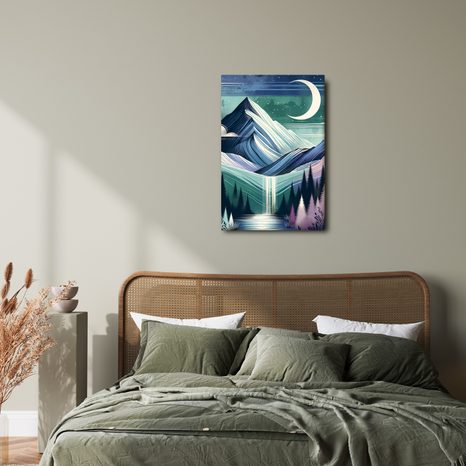 WANDBILD WALD UND BERGE BEI NACHT - BILDER VON BERGEN - BILDER