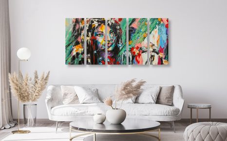 5-DÍLNÝ OBRAZ OLEJOMALBA ŽENA A KŮŇ - OBRAZY LIDÍ - OBRAZY