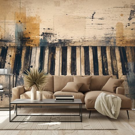 TAPET CLAPE DE PIAN ABSTRACTE STIL VINTAGE - FOTOTAPETE MUZICALE - TAPETURI