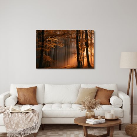 TABLEAU SUR TOILE – LUMIÈRE DORÉE DANS LA FORÊT - TABLEAUX FORÊT - TABLEAUX