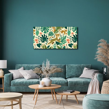 WANDBILD VERSPIELTE GEPARDEN UND BLÄTTER - KINDERBILDER TIERE - BILDER