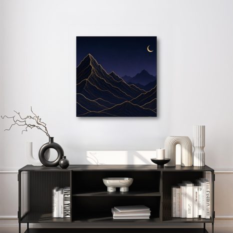 TABLEAU SUR TOILE – LIGNES DORÉES DE MONTAGNES LA NUIT - TABLEAUX DE MONTAGNE - TABLEAUX