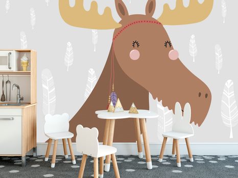 SAMOLEPÍCÍ TAPETA ROZTOMILÝ SOBÍK S INDIÁNSKÝMI PEŘÍČKY - SAMOLEPÍCÍ TAPETY - TAPETY