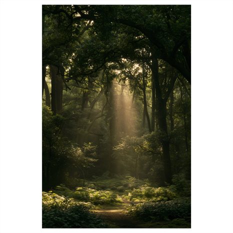 CANVASTAVLA MYSTISKT LJUS I SKOGSMORGON - TAVLOR MED SKOG - TAVLOR