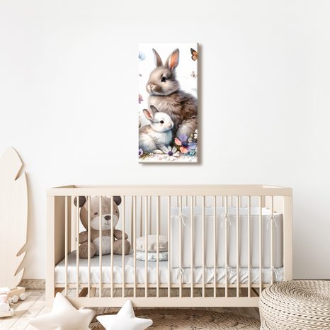 WANDBILD FRÜHLINGSWIESE MIT KANINCHEN UND SCHMETTERLINGEN - KINDERBILDER TIERE - BILDER