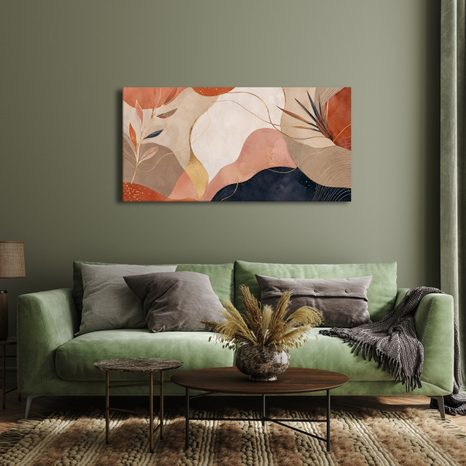 WANDBILD MODERNE KOMPOSITION AUS BLÄTTERN UND KURVEN - WANDBILDER ABSTRAKTE FORMEN - BILDER