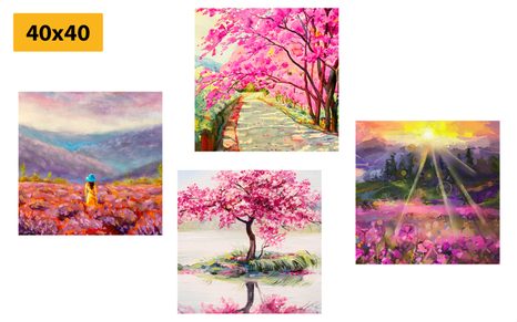 SET OBRAZOV NÁDHERNÁ IMITÁCIA OLEJOMAĽBY V RUŽOVEJ FARBE - ZOSTAVY OBRAZOV - OBRAZY