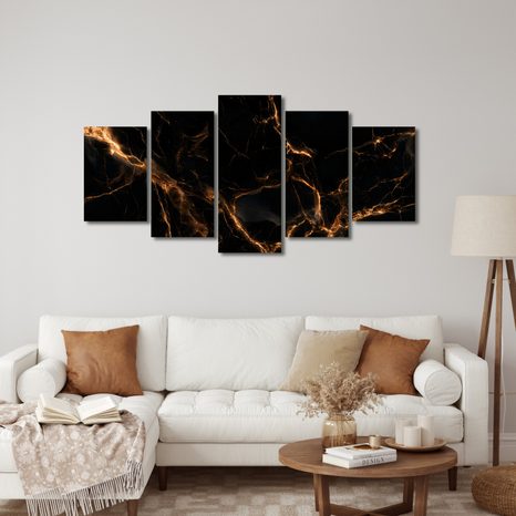 5-DÍLNÝ OBRAZ ZLATÉ ŽÍLY V TEMNOTĚ - MARBLE PICTURES - PICTURES