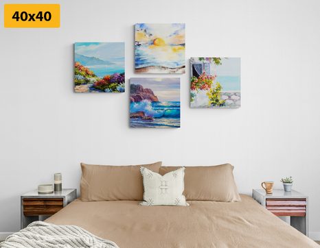 SET OBRAZŮ VÝHLED NA MOŘE V IMITACI MALBY - SESTAVY OBRAZŮ - OBRAZY