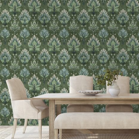 SAMOLEPÍCÍ TAPETA ZELENÉ VINTAGE ROSTLINNÉ ORNAMENTY - VZOROVANÉ TAPETY - TAPETY