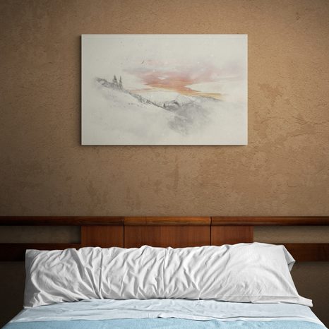 WANDBILD SONNENUNTERGANG ÜBER VERSCHNEITEN BERGEN - WANDBILD IMITATION VON ÖLGEMÄLDE - BILDER