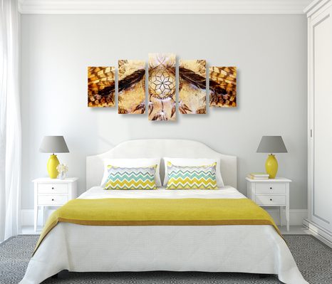 5-DÍLNÝ OBRAZ INDIÁNSKÝ LAPAČ SNŮ - OBRAZY FENG SHUI - OBRAZY