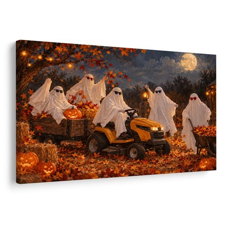 QUADRO SU TELA – SPETTRALE CORSA AUTUNNALE DI FANTASMI - QUADRI HALLOWEEN E HORROR - STAMPE E QUADRI