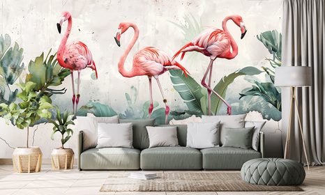 TAPETE FLAMINGOS MIT EINEM HAUCH VON VINTAGE - TAPETEN VÖGEL - TAPETEN